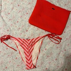 Women's Red and Pink Striped Bikini Bottom